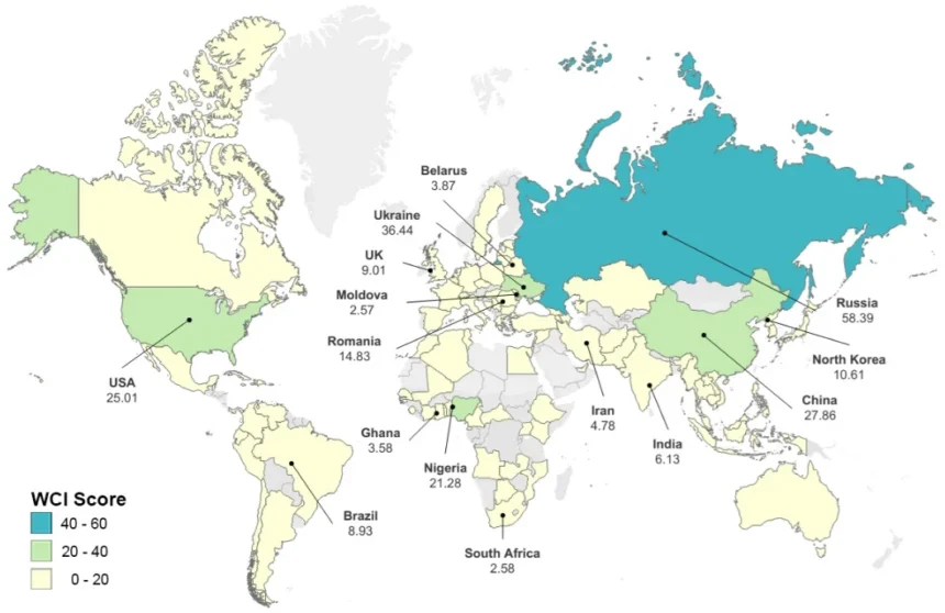 Mapa - Svjetski indeks cyber kriminala