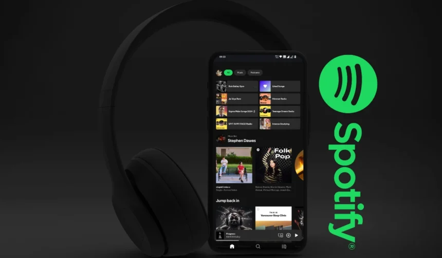 Ilustracija - Spotify aplikacija i bežične slušalice
