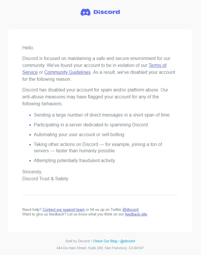 discord, ban, email, zabrana, suspenzija