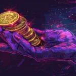 kriptovaluta, bitcoin, cyberpunk stil, ilustracija, kovanice, btc