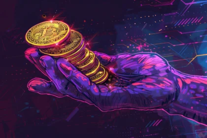 kriptovaluta, bitcoin, cyberpunk stil, ilustracija, kovanice, btc