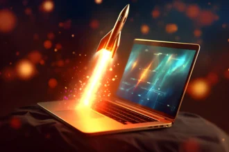 ilustracija, laptop, ai, raketa, svemir, uspon, uspjeh