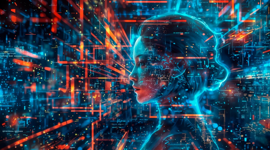 Digitalna ilustracija AI modela i zenske osobe