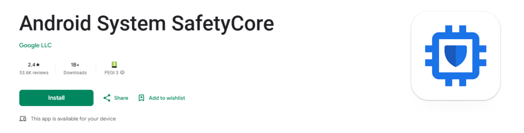 Android System SafetyCore - Aplikacija dostupna Google Play Store