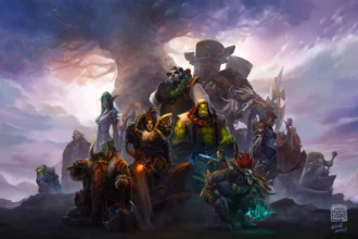 Ilustracija Warcraft III video igre i prikaz heroja, ljudi, orkova i noćnih vilenjaka
