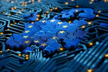 Digitalna fotografija sa zastavom Evropske unije (EU) u svijetu tehnologije