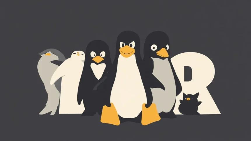 Pingvini koji opisuju linux operativni sistem i rust programski jezik