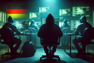 Fotografija koja opisuje organizovani cyber kriminal sa zastavom Republike Njemačke