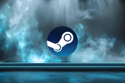 Logo platofrme Steam u dimu na podiju