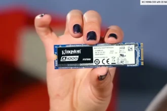 Djevojka koja u ruci drži NVMe SSD za pohranu podataka