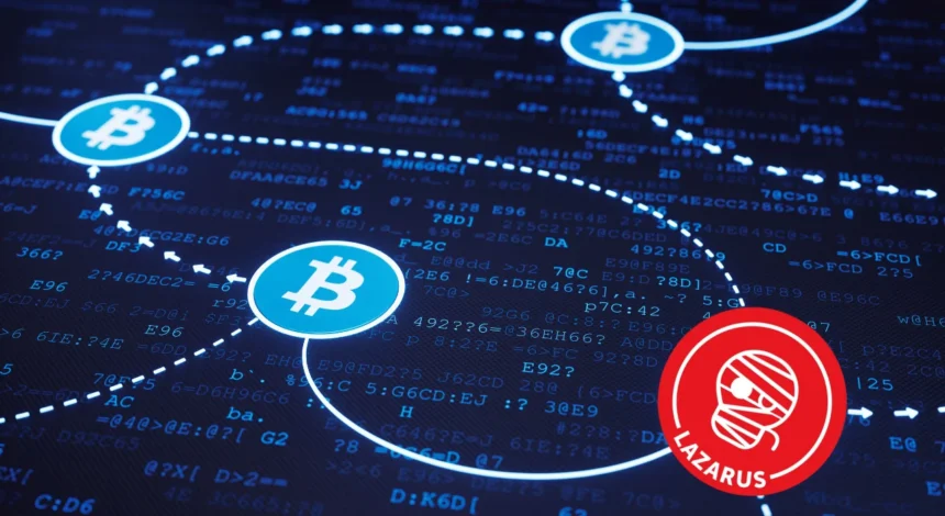 Ilustracija - Logo lazarus grupe unutar transkacija na blockchainu