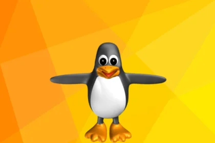 Ilustracija linux logotipa na zutoj pozadini