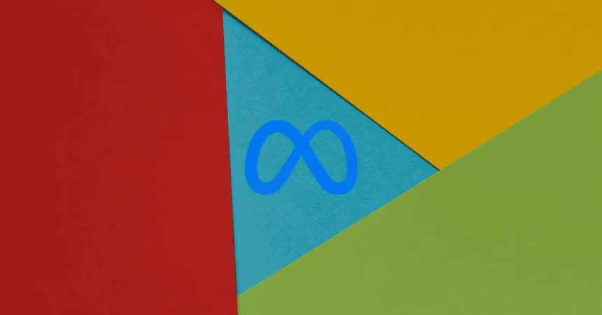 Logo kompanije Meta sa pozadinom u bojama Google