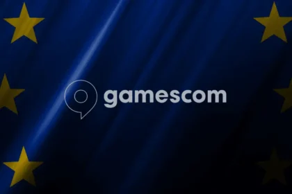 Zastava Evropske Unije i logo Gamescom gaming konferencije