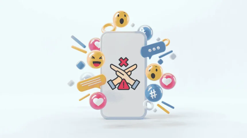 Ilustracija. Ograničenja društvenih mreža, mobilni telefoni