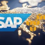 SAP logo i AWS logo na pozadini digitalne mape Evrope